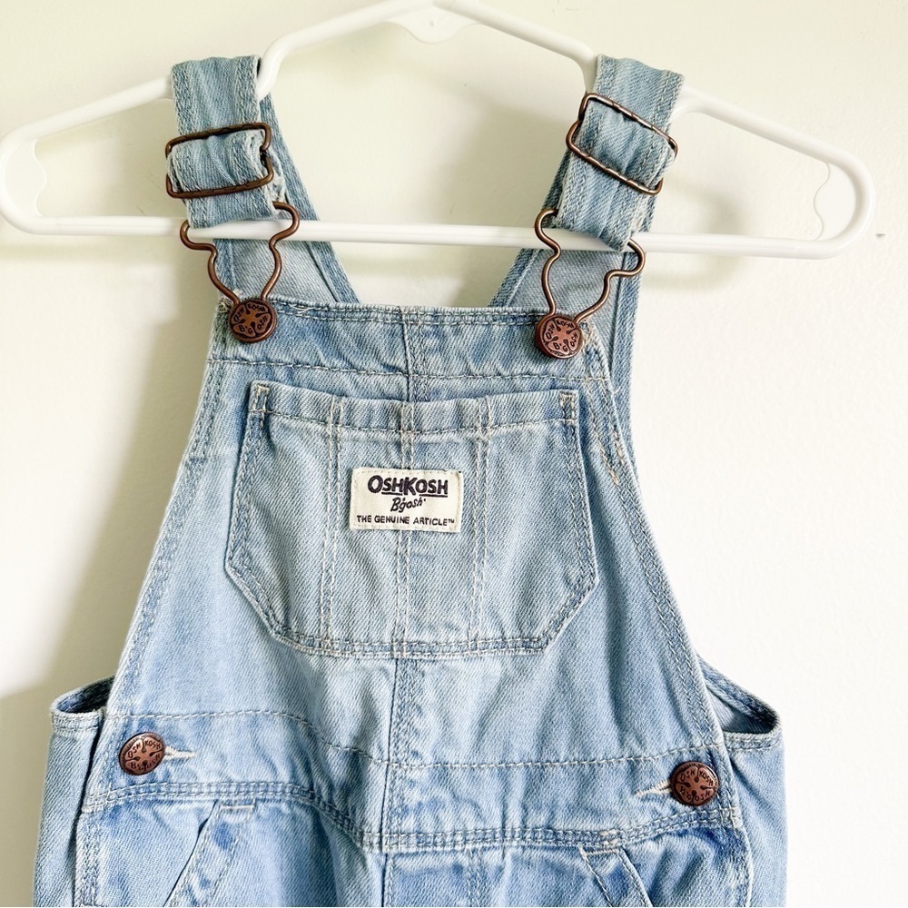 Oshkosh Bigosh Blue floral Embroidered Lightwash Denim overalls 12M - Picture 2 of 6